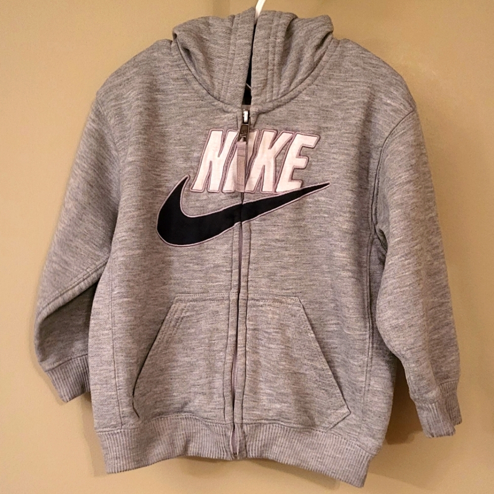 Nike Kids Gray Zip-Up Hoodie with Black Swoosh